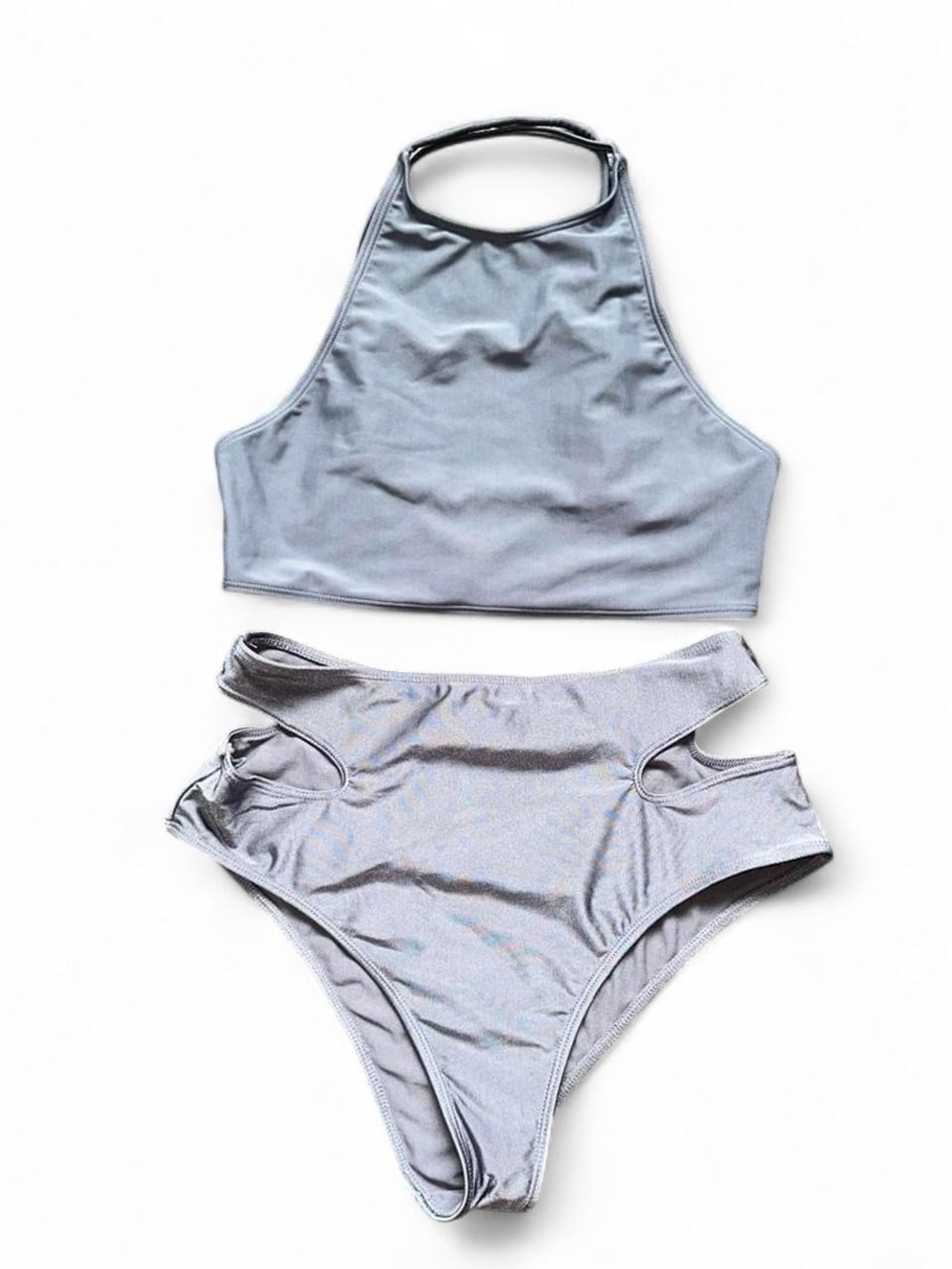 Forever 21 Gray High Neck Bikini Set - High Waisted Cutout Swimsuit S/M Like New